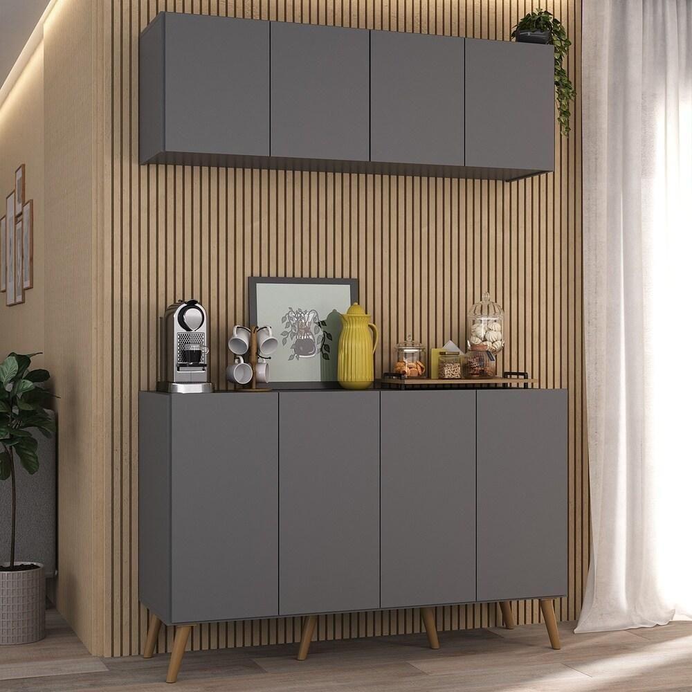 Conjunto Cantinho Do Café Retrô Armário E Aparador 4 Portas Multimóveis Mp1084 Grafite/natural - 3