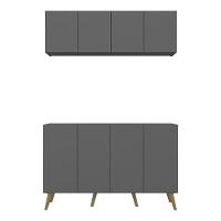 Conjunto Cantinho Do Café Retrô Armário E Aparador 4 Portas Multimóveis Mp1084 Grafite/natural - 2