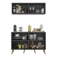 Conjunto Cantinho Do Café Retrô Armário E Aparador 4 Portas Multimóveis Mp1084 Grafite/natural - 5