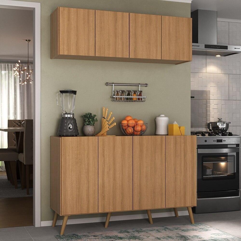 Kit Armário De Cozinha Aéreo E Balcão 4 Portas Retrô Multimóveis Mp2170 Rustic/natural - 2