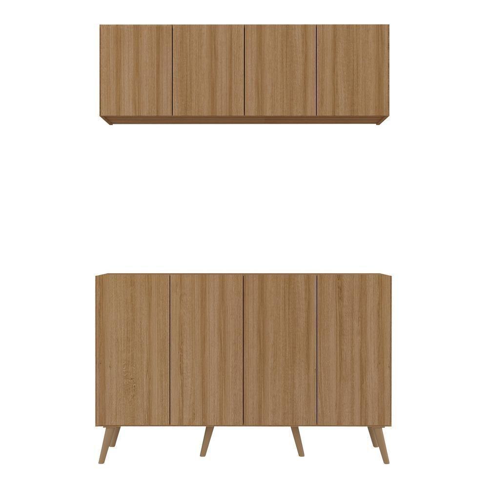 Kit Armário De Cozinha Aéreo E Balcão 4 Portas Retrô Multimóveis Mp2170 Rustic/natural - 3