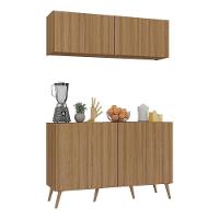 Kit Armário De Cozinha Aéreo E Balcão 4 Portas Retrô Multimóveis Mp2170 Rustic/natural - 1
