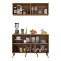 Kit Armário De Cozinha Aéreo E Balcão 4 Portas Retrô Multimóveis Mp2170 Rustic/natural - 5