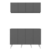 Kit Armário De Cozinha Aéreo E Balcão 4 Portas Retrô Multimóveis Mp2170 Grafite/branco - 2