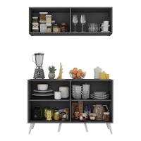 Kit Armário De Cozinha Aéreo E Balcão 4 Portas Retrô Multimóveis Mp2170 Grafite/branco - 3