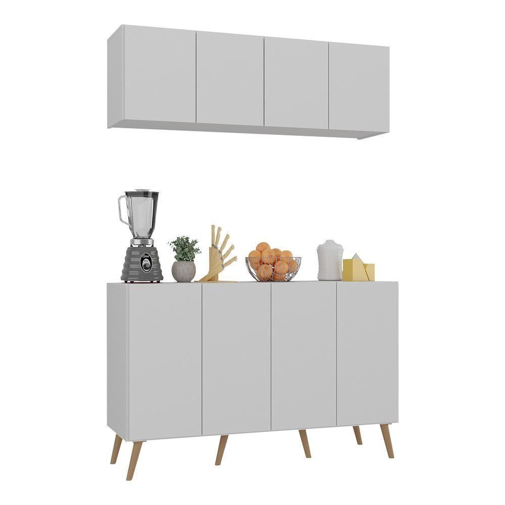 Kit Armário De Cozinha Aéreo E Balcão 4 Portas Retrô Multimóveis Mp2170 Branco/natural - 1