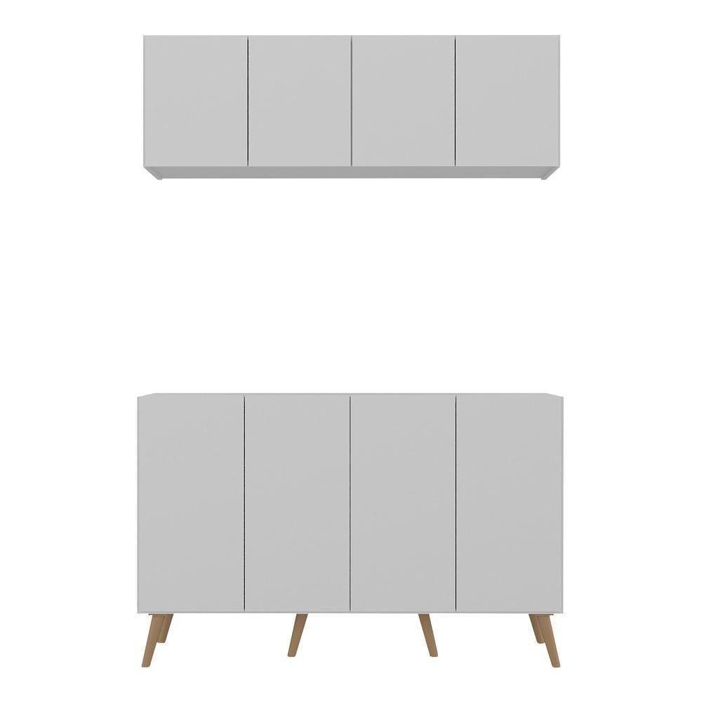 Kit Armário De Cozinha Aéreo E Balcão 4 Portas Retrô Multimóveis Mp2170 Branco/natural - 4