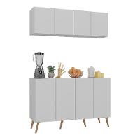 Kit Armário De Cozinha Aéreo E Balcão 4 Portas Retrô Multimóveis Mp2170 Branco/natural - 1