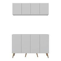 Kit Armário De Cozinha Aéreo E Balcão 4 Portas Retrô Multimóveis Mp2170 Branco/natural