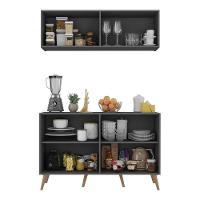 Kit Armário De Cozinha Aéreo E Balcão 4 Portas Retrô Multimóveis Mp2170 Grafite/natural - 2