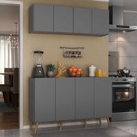 Kit Armário De Cozinha Aéreo E Balcão 4 Portas Retrô Multimóveis Mp2170 Grafite/natural - 5