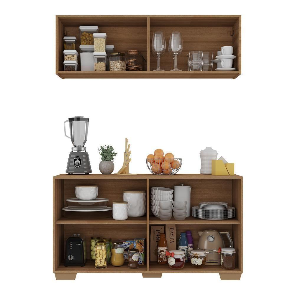 Kit Armário De Cozinha Aéreo E Balcão 4 Portas Multimóveis Mp2171 Rustic/natural Rustic/natural - 3