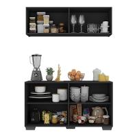 Kit Armário De Cozinha Aéreo E Balcão 4 Portas Multimóveis Mp2171 Preto Preto