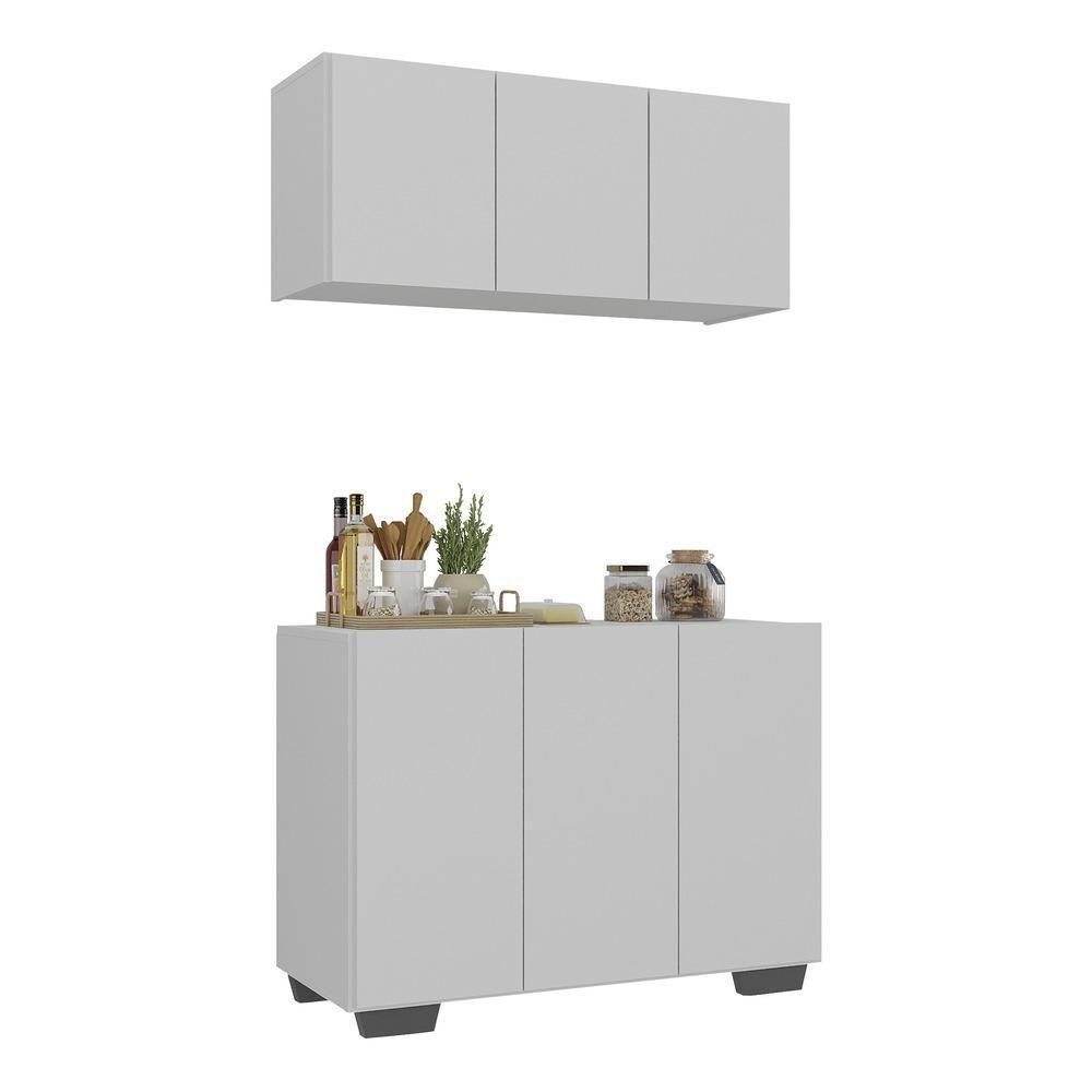 Kit Armário De Cozinha Aéreo E Balcão 3 Portas Multimóveis Mp2169 Branco/preto Branco/preto - 1