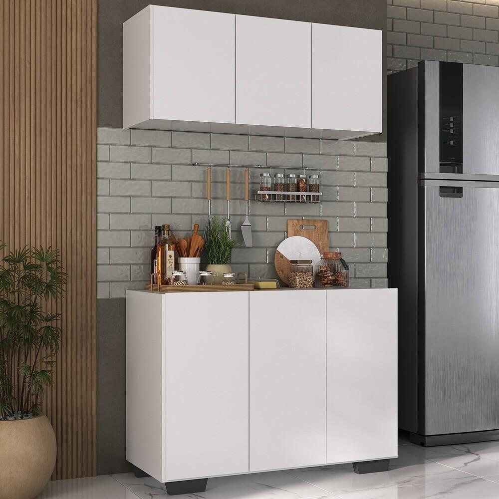Kit Armário De Cozinha Aéreo E Balcão 3 Portas Multimóveis Mp2169 Branco/preto Branco/preto - 2