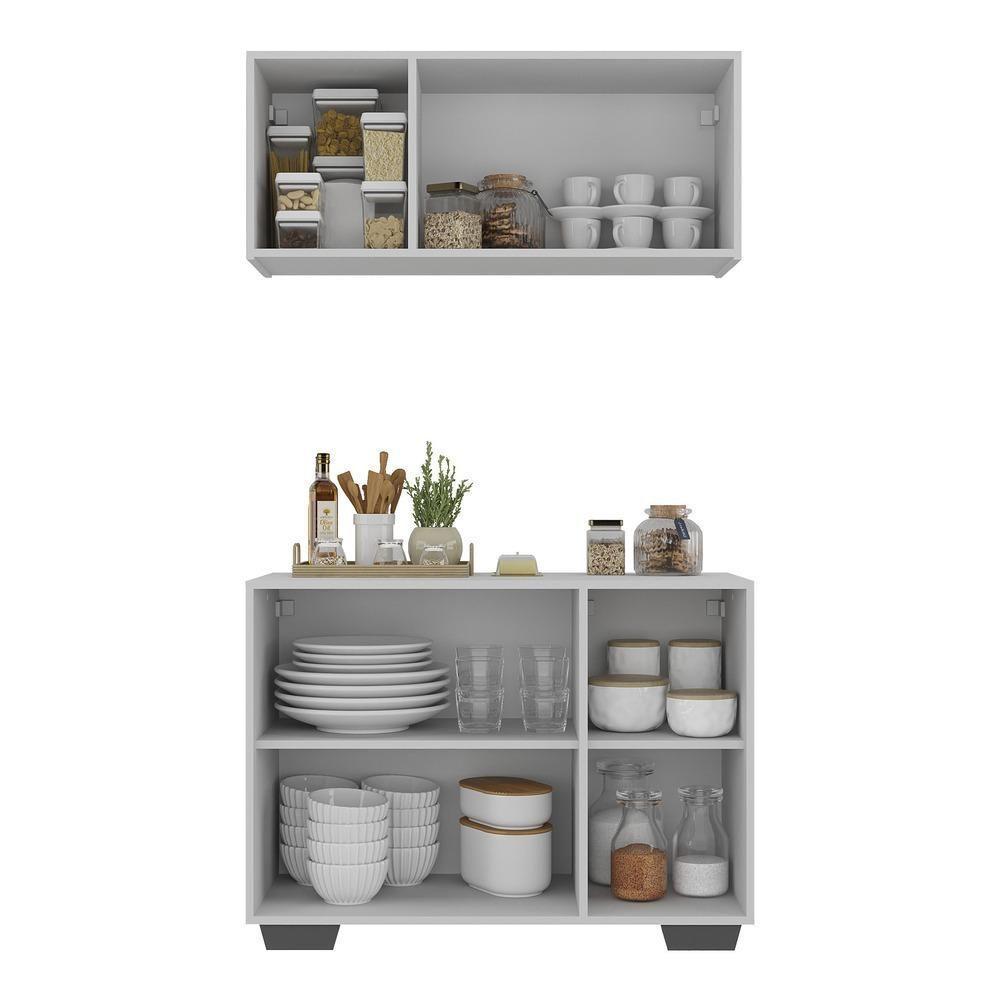 Kit Armário De Cozinha Aéreo E Balcão 3 Portas Multimóveis Mp2169 Branco/preto Branco/preto - 4