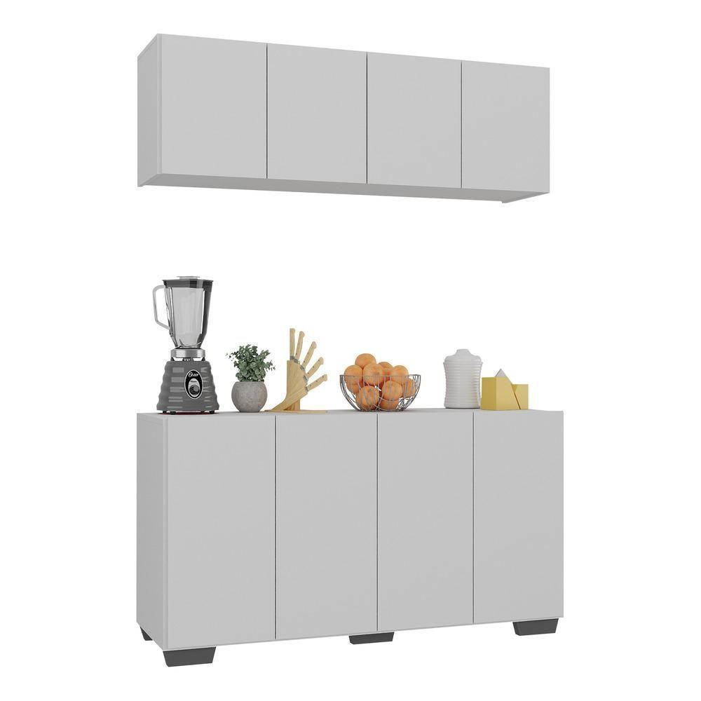 Kit Armário De Cozinha Aéreo E Balcão 4 Portas Multimóveis Mp2171 Branco/preto Branco/preto - 1