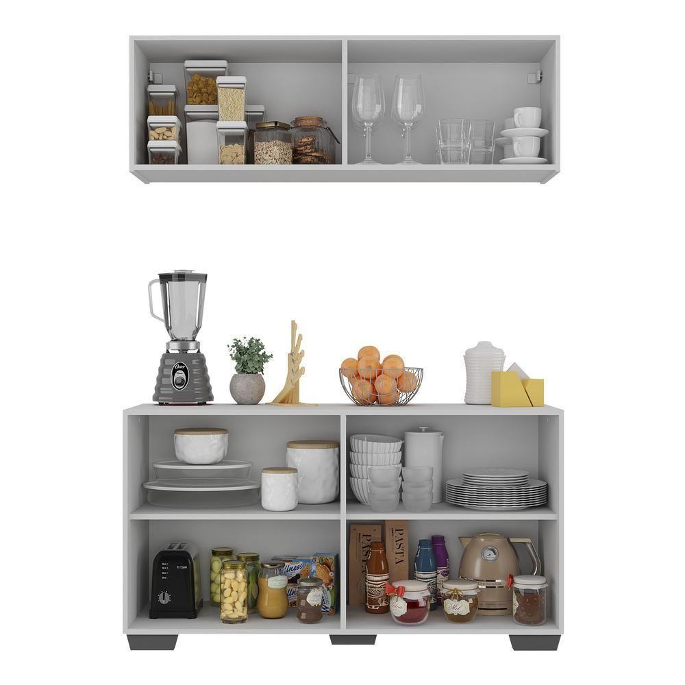 Kit Armário De Cozinha Aéreo E Balcão 4 Portas Multimóveis Mp2171 Branco/preto Branco/preto - 2