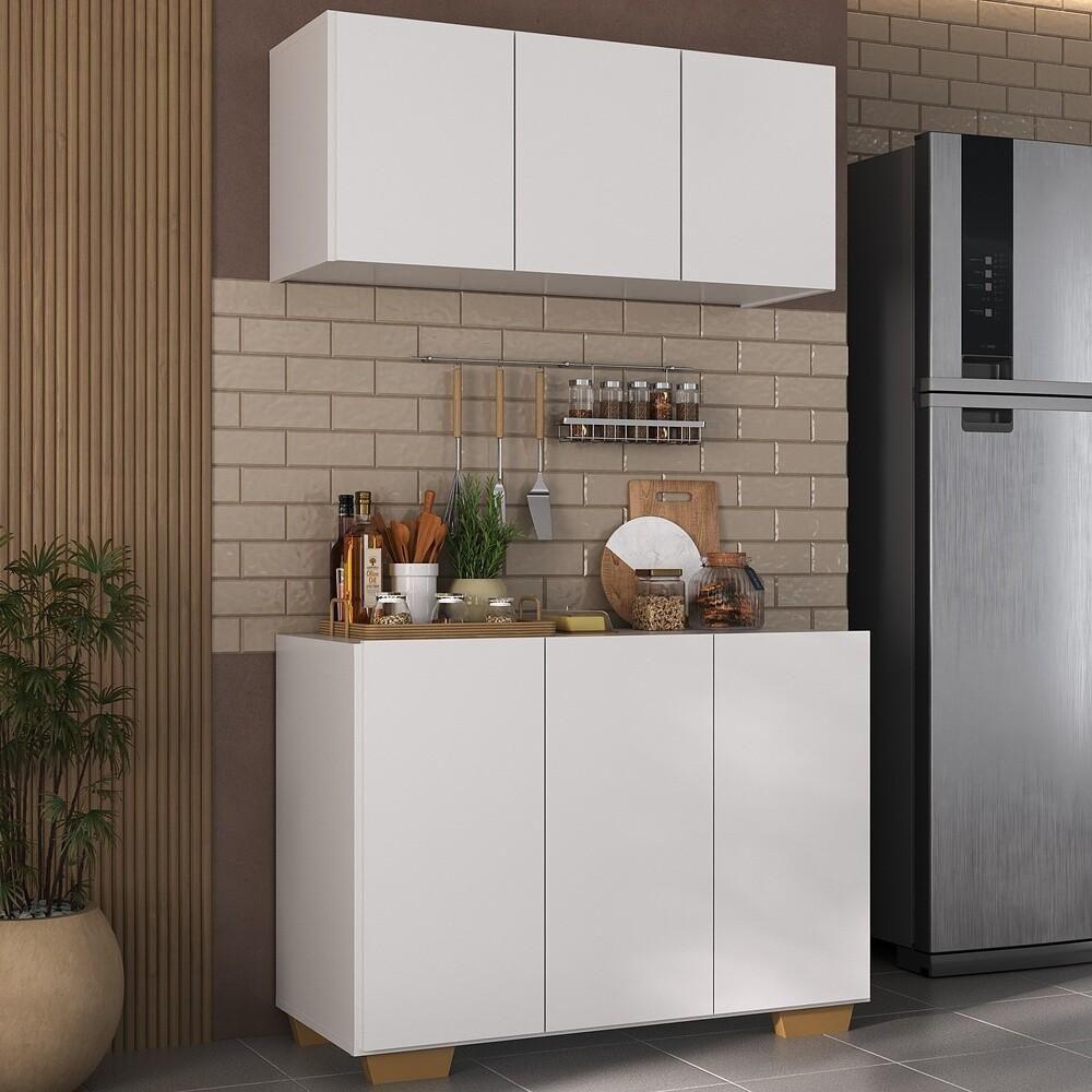 Kit Armário De Cozinha Aéreo E Balcão 3 Portas Multimóveis Mp2169 Branco/natural Branco/natural - 4