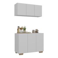 Kit Armário De Cozinha Aéreo E Balcão 3 Portas Multimóveis Mp2169 Branco/natural Branco/natural - 1