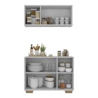 Kit Armário De Cozinha Aéreo E Balcão 3 Portas Multimóveis Mp2169 Branco/natural Branco/natural - 2