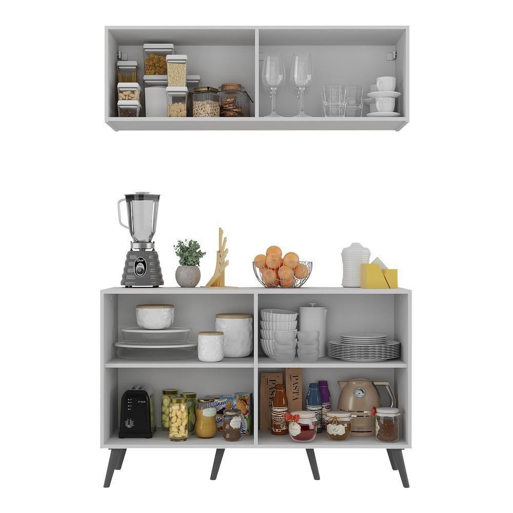 Kit Armário De Cozinha Aéreo E Balcão 4 Portas Retrô Multimóveis Mp2170 Branco/preto Branco/preto - 2