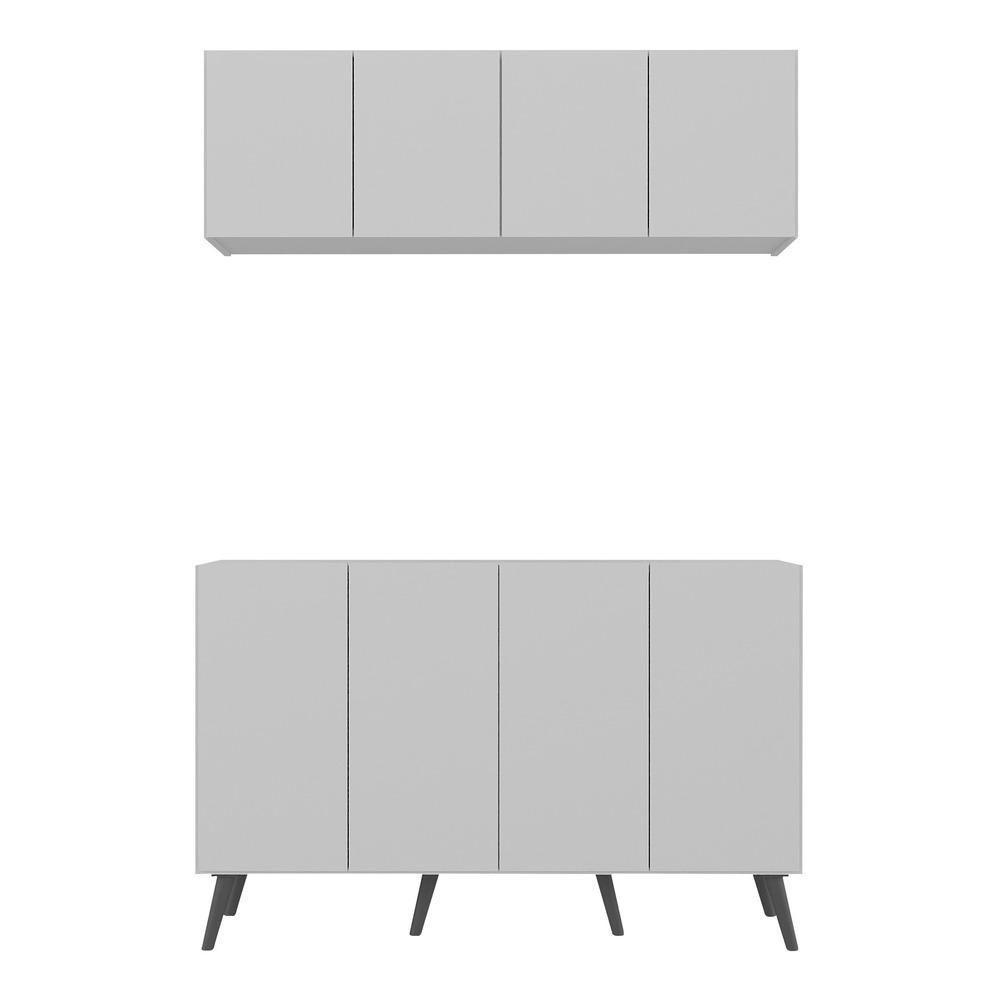 Kit Armário De Cozinha Aéreo E Balcão 4 Portas Retrô Multimóveis Mp2170 Branco/preto Branco/preto - 4