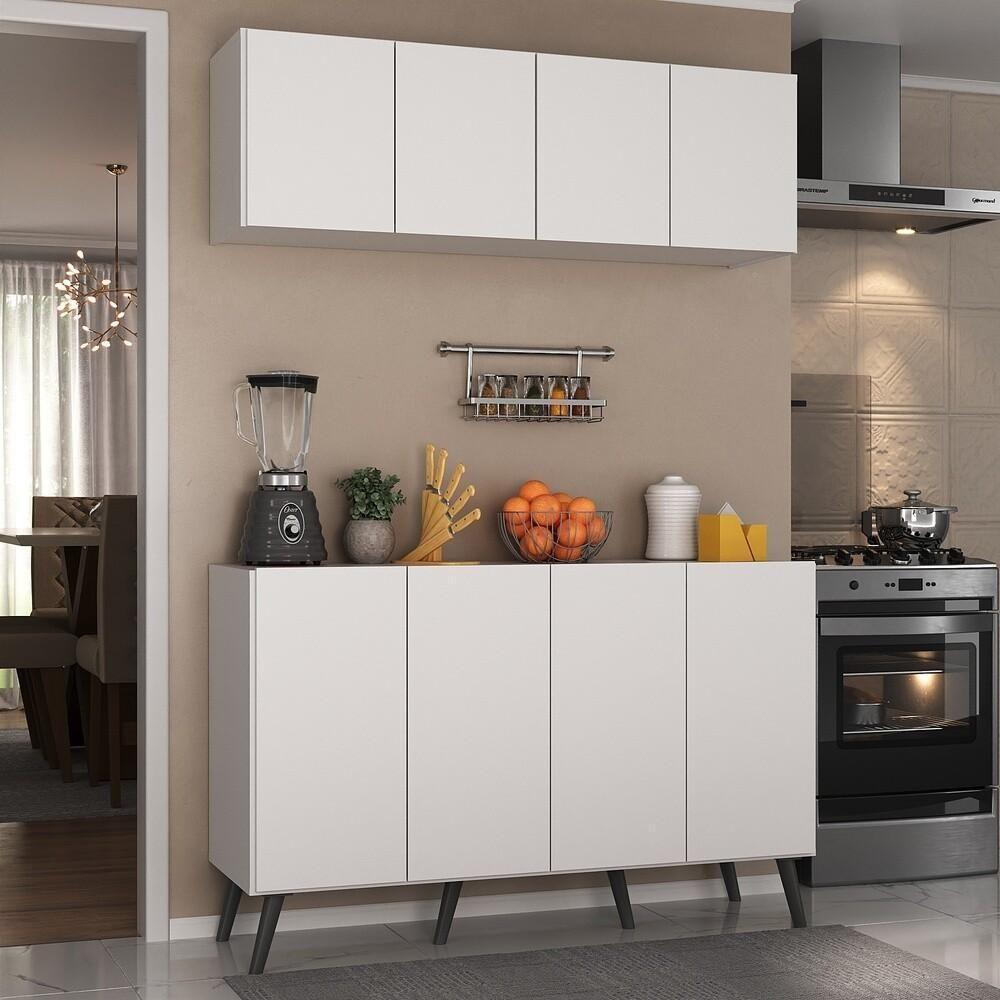 Kit Armário De Cozinha Aéreo E Balcão 4 Portas Retrô Multimóveis Mp2170 Branco/preto Branco/preto - 5