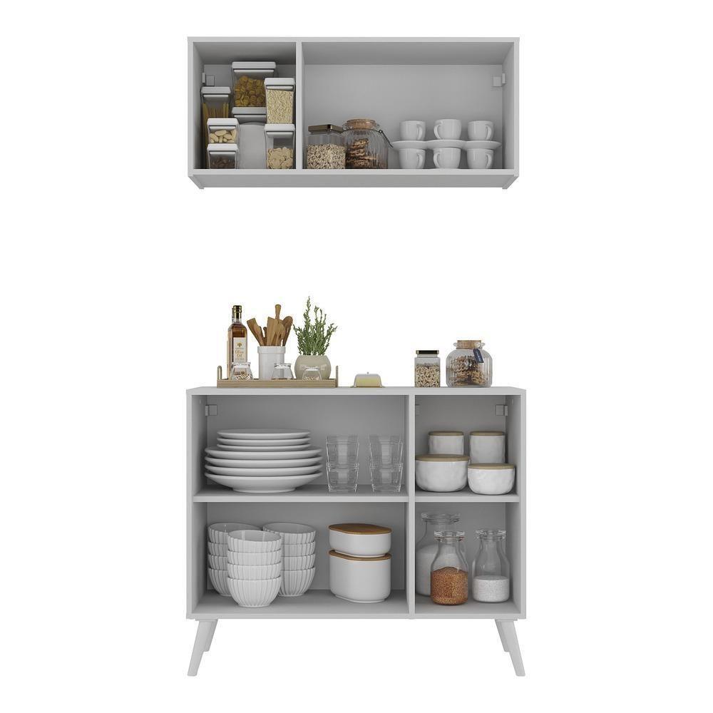 Kit Armário De Cozinha Aéreo E Balcão 3 Portas Retrô Multimóveis Mp2168 Branco Branco - 2