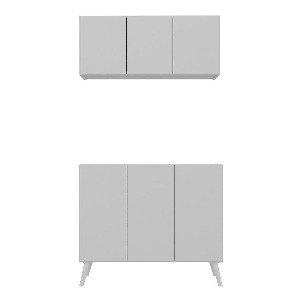 Kit Armário De Cozinha Aéreo E Balcão 3 Portas Retrô Multimóveis Mp2168 Branco Branco - 4