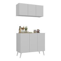 Kit Armário De Cozinha Aéreo E Balcão 3 Portas Retrô Multimóveis Mp2168 Branco Branco - 1