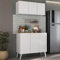 Kit Armário De Cozinha Aéreo E Balcão 3 Portas Retrô Multimóveis Mp2168 Branco Branco - 5