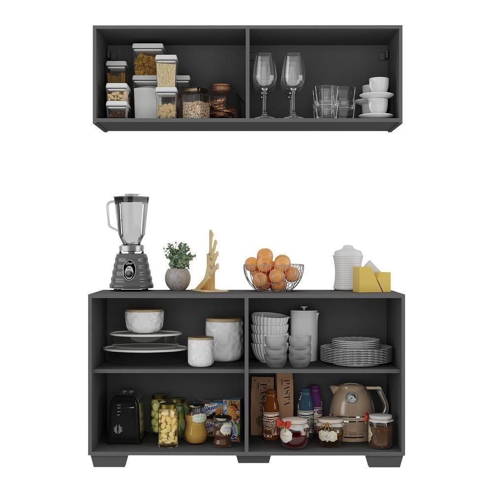 Kit Armário De Cozinha Aéreo E Balcão 4 Portas Multimóveis Mp2171 Grafite/preto Grafite/preto - 4