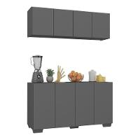 Kit Armário De Cozinha Aéreo E Balcão 4 Portas Multimóveis Mp2171 Grafite/preto Grafite/preto - 1