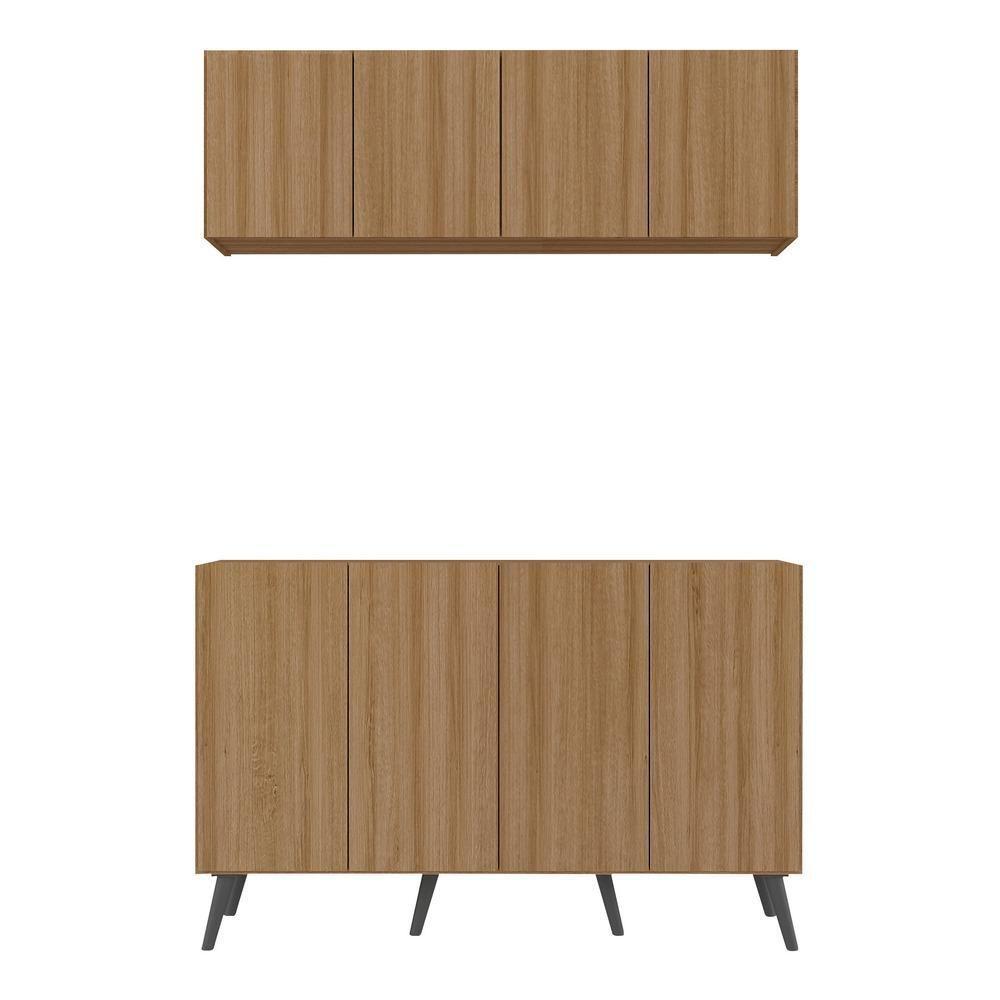 Kit Armário De Cozinha Aéreo E Balcão 4 Portas Retrô Multimóveis Mp2170 Rustic/preto Rustic/preto - 2