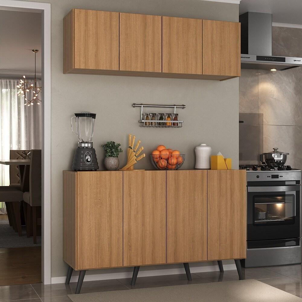 Kit Armário De Cozinha Aéreo E Balcão 4 Portas Retrô Multimóveis Mp2170 Rustic/preto Rustic/preto - 5