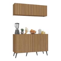 Kit Armário De Cozinha Aéreo E Balcão 4 Portas Retrô Multimóveis Mp2170 Rustic/preto Rustic/preto - 1