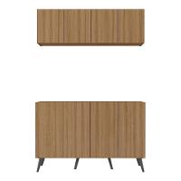 Kit Armário De Cozinha Aéreo E Balcão 4 Portas Retrô Multimóveis Mp2170 Rustic/preto Rustic/preto - 2