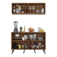 Kit Armário De Cozinha Aéreo E Balcão 4 Portas Retrô Multimóveis Mp2170 Rustic/preto Rustic/preto