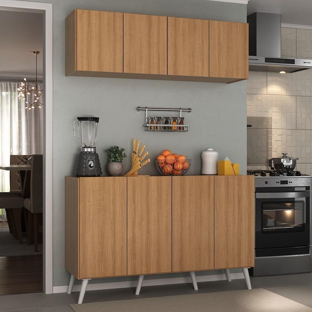 Kit Armário De Cozinha Aéreo E Balcão 4 Portas Retrô Multimóveis Mp2170 Rustic/branco Rustic/branco - 2