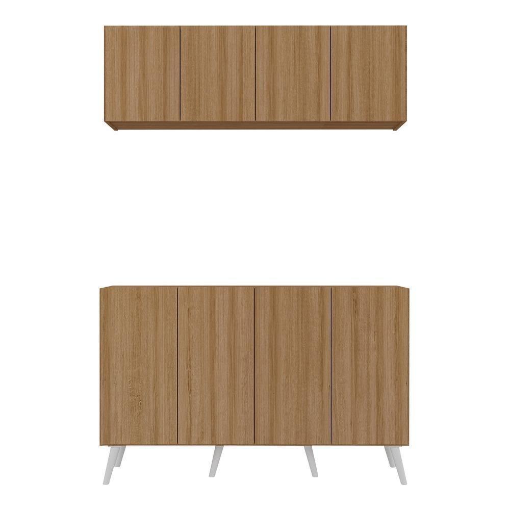 Kit Armário De Cozinha Aéreo E Balcão 4 Portas Retrô Multimóveis Mp2170 Rustic/branco Rustic/branco - 3