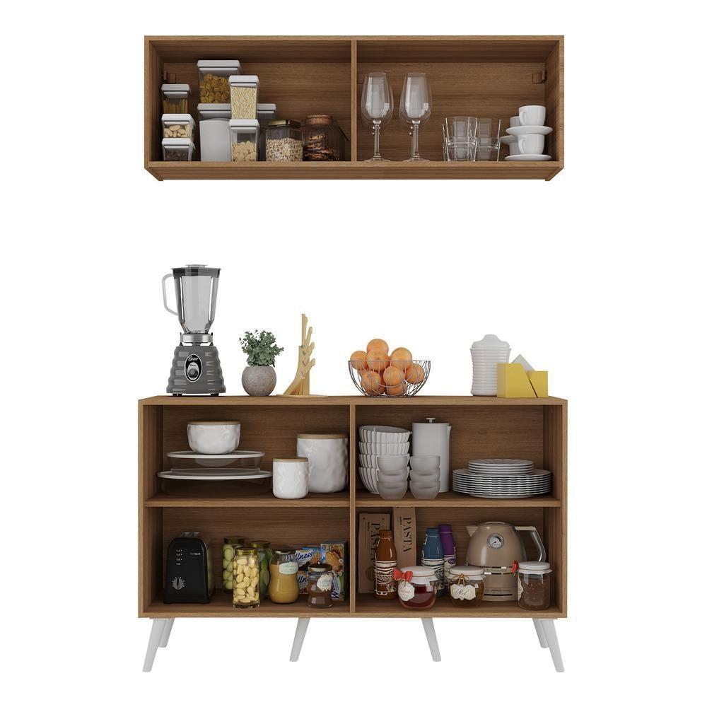 Kit Armário De Cozinha Aéreo E Balcão 4 Portas Retrô Multimóveis Mp2170 Rustic/branco Rustic/branco - 4