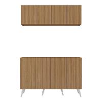 Kit Armário De Cozinha Aéreo E Balcão 4 Portas Retrô Multimóveis Mp2170 Rustic/branco Rustic/branco - 3