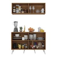 Kit Armário De Cozinha Aéreo E Balcão 4 Portas Retrô Multimóveis Mp2170 Rustic/branco Rustic/branco