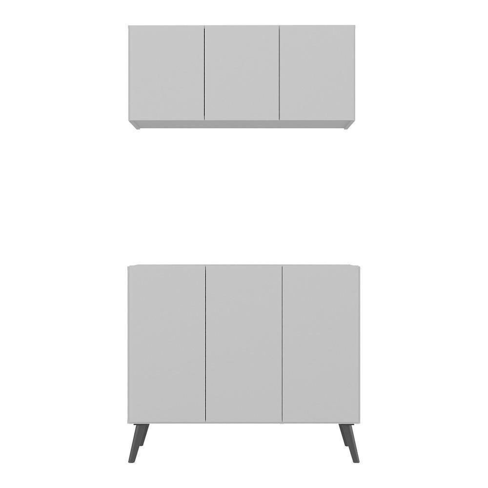 Kit Armário De Cozinha Aéreo E Balcão 3 Portas Retrô Multimóveis Mp2168 Branco/preto Branco/preto - 5