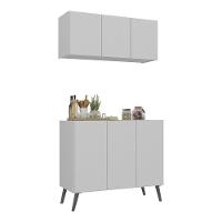 Kit Armário De Cozinha Aéreo E Balcão 3 Portas Retrô Multimóveis Mp2168 Branco/preto Branco/preto - 1