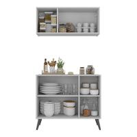 Kit Armário De Cozinha Aéreo E Balcão 3 Portas Retrô Multimóveis Mp2168 Branco/preto Branco/preto - 3