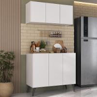 Kit Armário De Cozinha Aéreo E Balcão 3 Portas Retrô Multimóveis Mp2168 Branco/preto Branco/preto