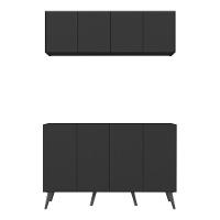 Kit Armário De Cozinha Aéreo E Balcão 4 Portas Retrô Multimóveis Mp2170 Preto Preto - 2