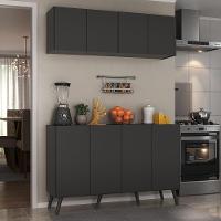 Kit Armário De Cozinha Aéreo E Balcão 4 Portas Retrô Multimóveis Mp2170 Preto Preto